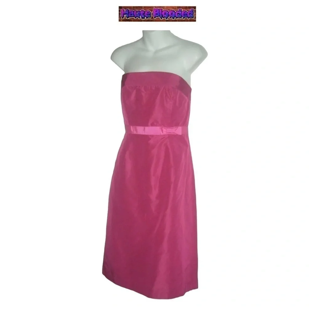 J Crew Silk Dress Pink Barbiecore Ribbon Empire Waist Wedding Coquette Glam y2k